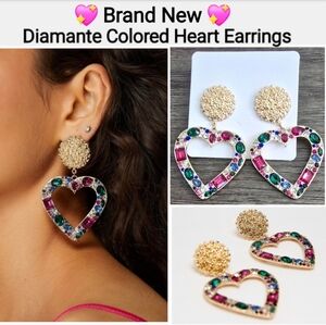 Diamante Colored Heart Earrings
